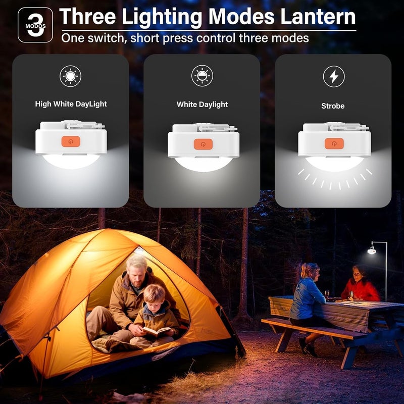 FLY2SKY Rechargeable Camping Lights 2Pcs White Tent Lights Mini Flashlight Portable LED Camping Lantern Survival Gear Camping Accessories for Hiking Backpacking Fishing Hurricane Emergency Outage - Image 5